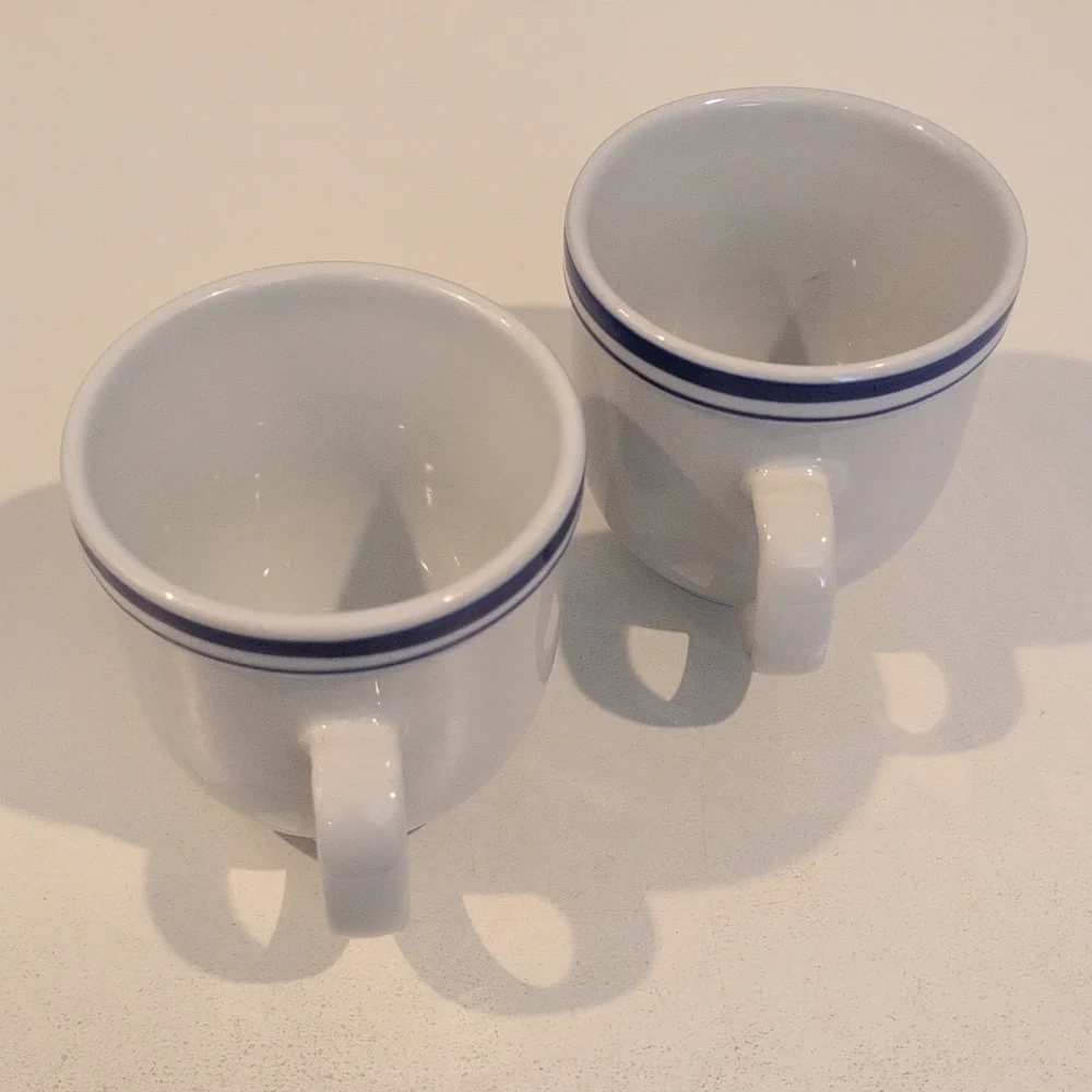 Pottery Barn Ceramic 12 Ounce Club Blue Coffee Mug Set.